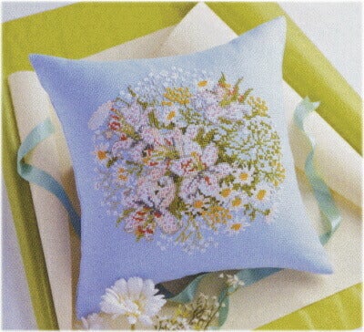 クロスステッチ クッション刺繍キット ホワイトリリィ(ブルー